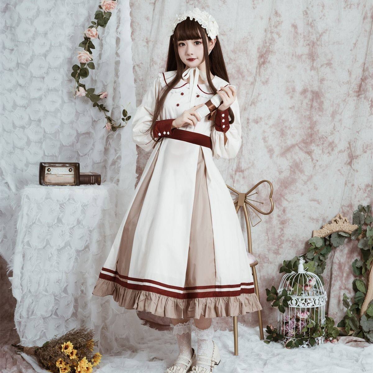 ag原创正版lolita远方op秋冬长袖优雅纯色连衣裙