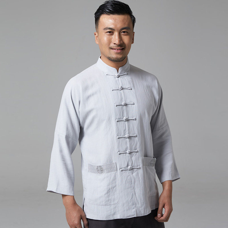 玄玉中式改良连肩唐装男士衬衫春秋单衣七个唐装
