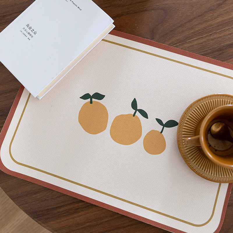 述物复古轻奢皮革桌垫手绘图案花卉风浪浪漫餐垫