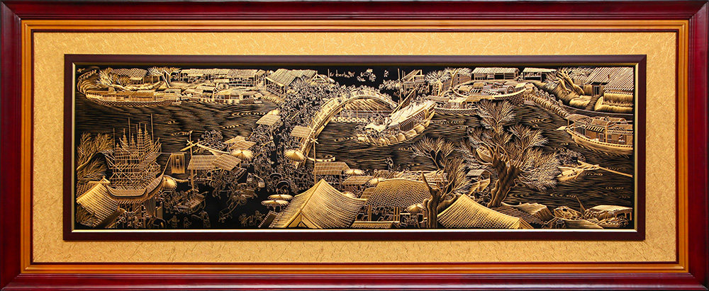 清明上河图金雕铜板蚀刻工艺家居公司台装饰有客厅现代装饰画