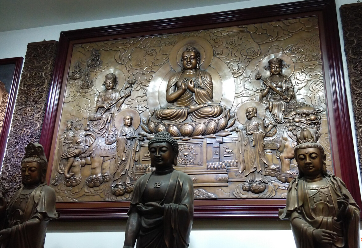 西方极乐世界紫铜浮雕壁画挂图佛教寺院装饰用品厅堂现代装饰画