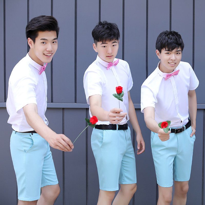 伴郎兄弟衬衫新款夏季男生婚礼衬衣短袖男士衬衫