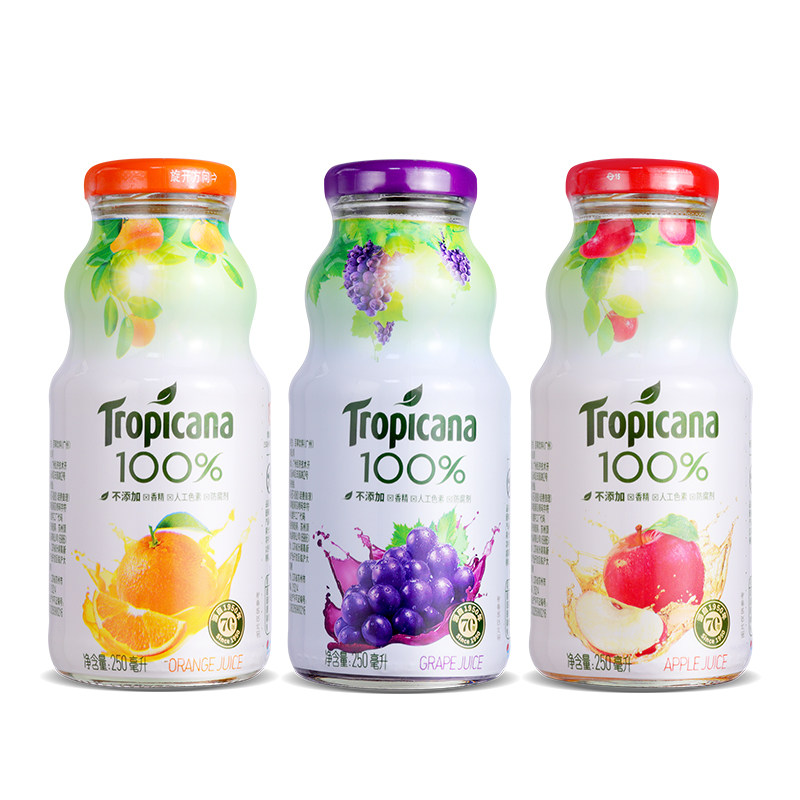 纯果乐tropicana果汁100%纯果橙汁 可混拼 苹果 6瓶装 葡萄汁250ml