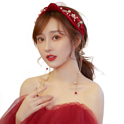 水舞b2141新娘头饰新款气质红色发带复古丝绒婚礼敬酒服晚宴发饰