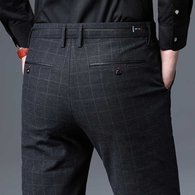 春秋款休闲长裤男士商务西裤宽松直筒中年裤子2022新款格子裤夏季