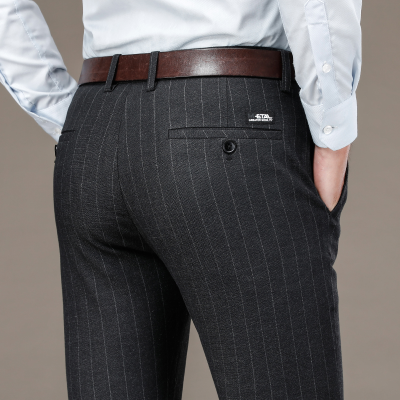 2022夏季薄款男士休闲裤宽松直筒条纹商务中老年春秋装西裤男裤子