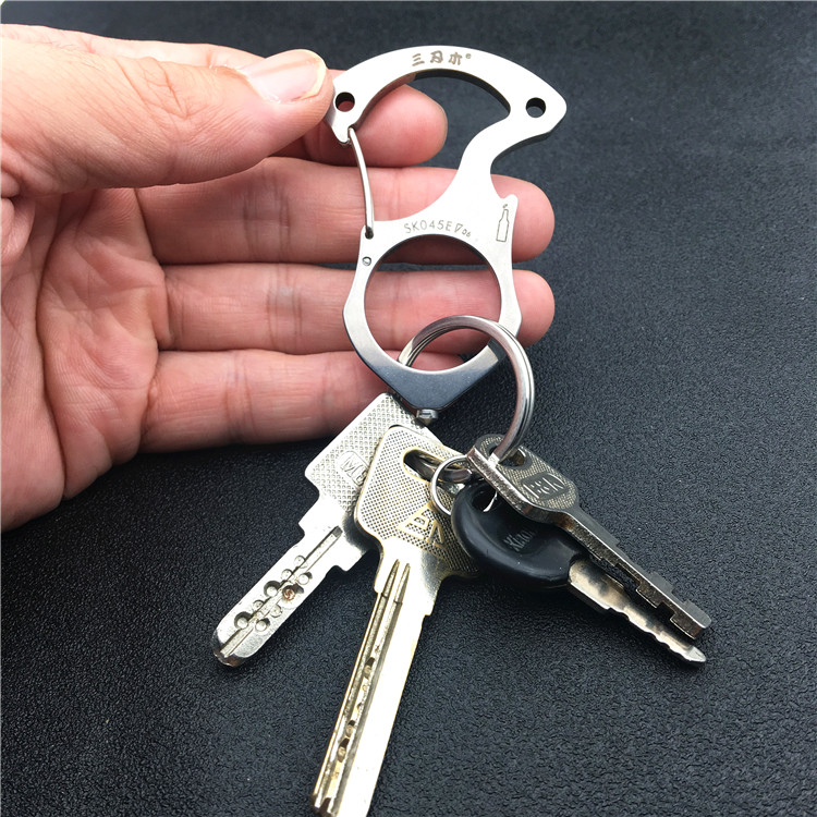三刃木正品不锈钢多功能钥匙扣防身工具指虎户外挂扣