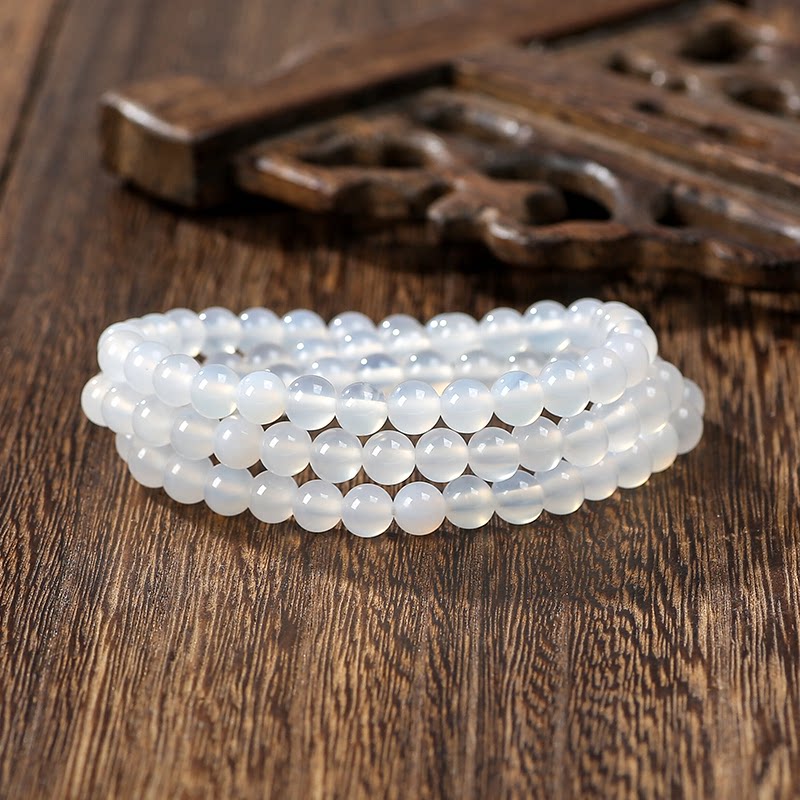天然白玛瑙手串男女玛瑙手链单圈素珠水晶玉石散珠珠子情侣手饰