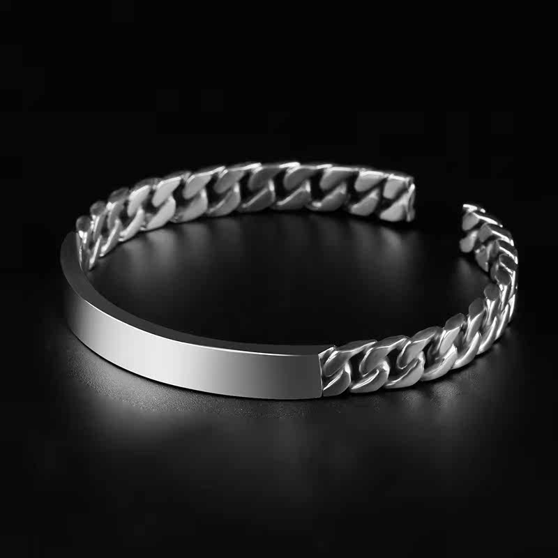 梓君999纯银手镯男复古手工光面简约时尚日韩实心开口银镯子足银