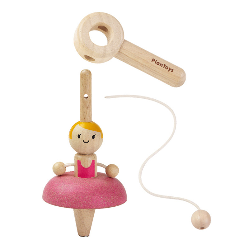 plantoys木制抽绳手拉传统陀螺儿童玩具plantoys拉线陀螺