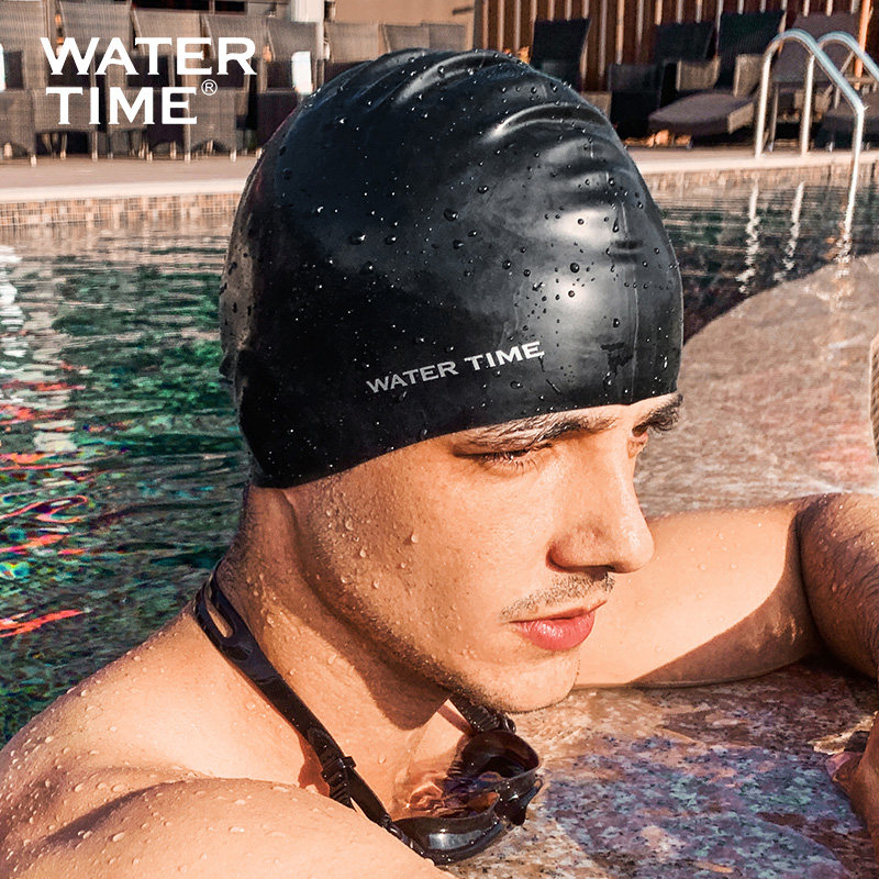 watertime泳帽男士成人防水大号不勒头专业防水硅胶游泳帽子护耳