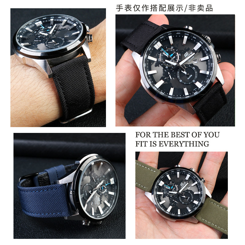 适配卡西欧efr-303l303deqb-501efs-s500运动防水尼龙表带配件