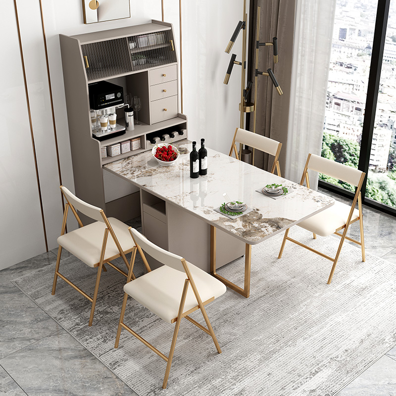 折叠餐桌潘多拉岩板餐边柜一体可伸缩现代简约轻奢家用餐桌