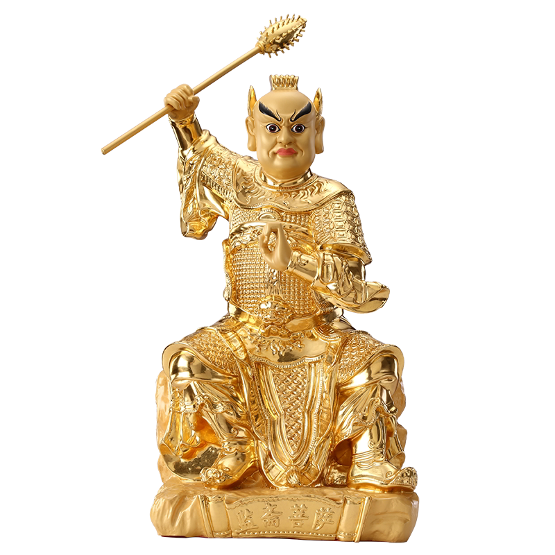 监斋涛羽贴金纯铜菩萨大圣紫那罗王神像铜像摆件