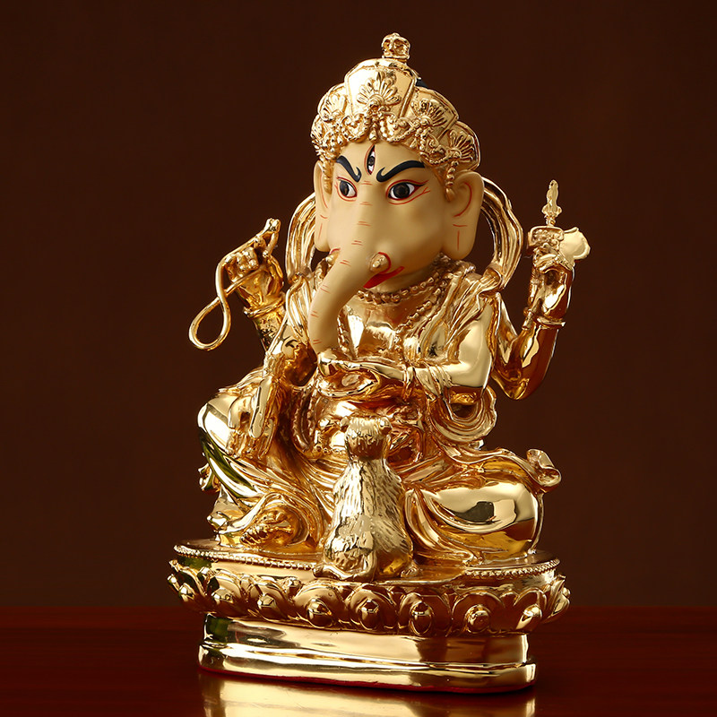 财神涛羽台湾纯铜金红密宗藏传象头佛像尼泊尔摆件