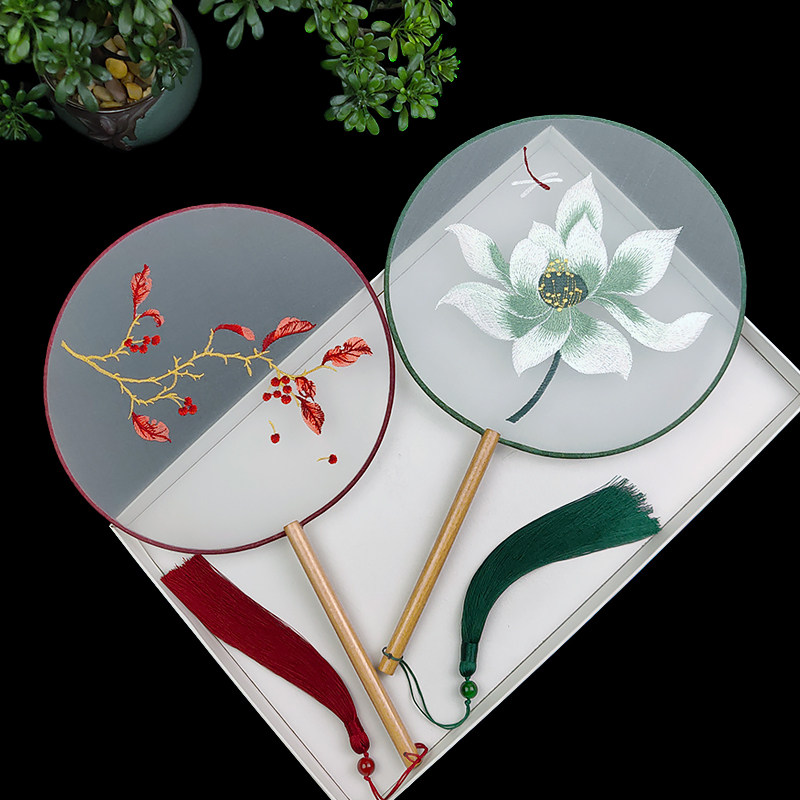 双面刺绣手工苏绣团扇旗袍跳舞仙女古风扇子工艺扇