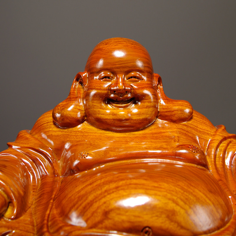 木雕大肚弥勒佛像摆件元宝坐笑布袋和尚实木木雕