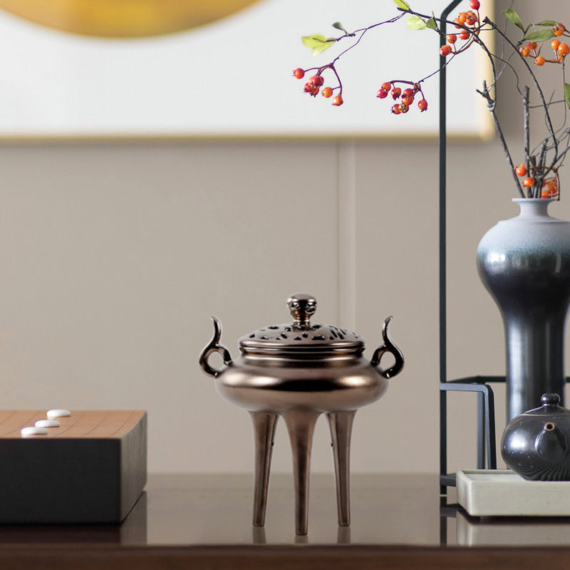 新中式艺术铜色茶几茶室会客厅书房样板古典摆件摆件