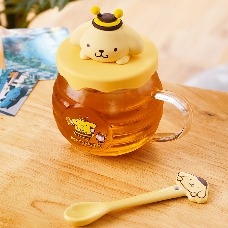 布丁狗玻璃杯蜂罐造型带盖奶茶茶杯创意卡通可爱玻璃杯