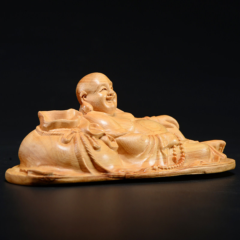 太行柏木布袋米勒汽车摆件手把实木工艺礼品礼盒木雕