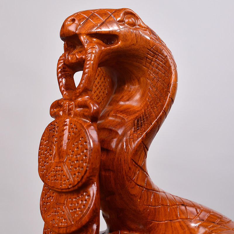 花梨实木雕刻金钱摆件木头根雕十二生肖蛇红木质木雕