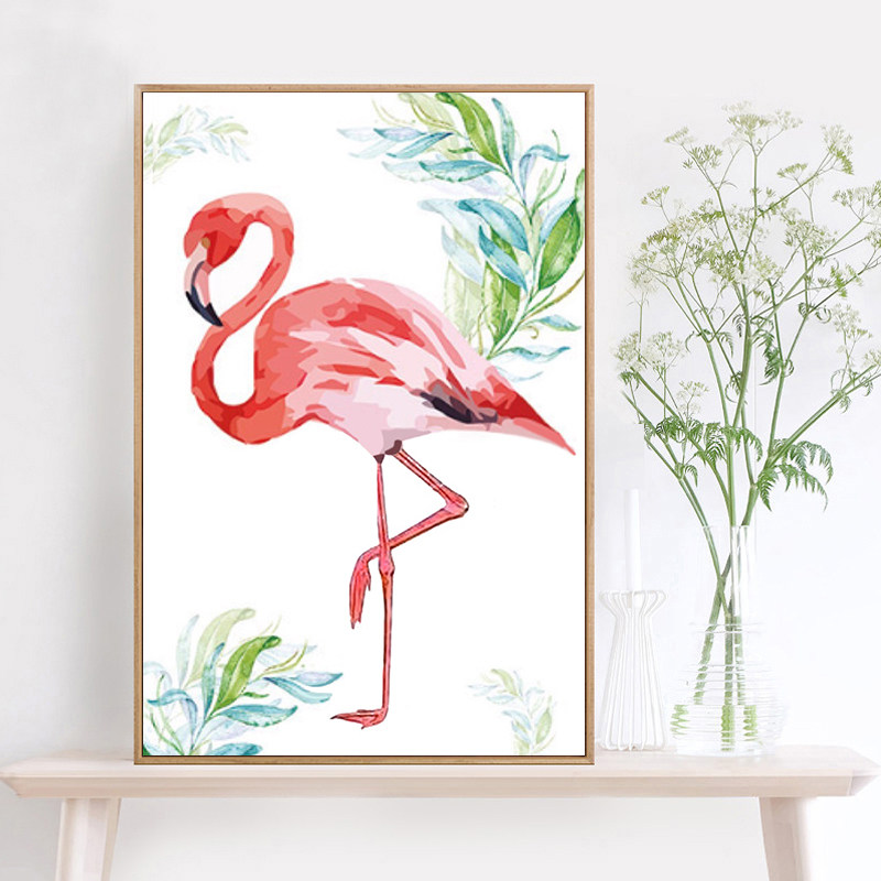 七夕爱情火烈鸟油画diy数字油画手绘涂鸦家居酒店diy