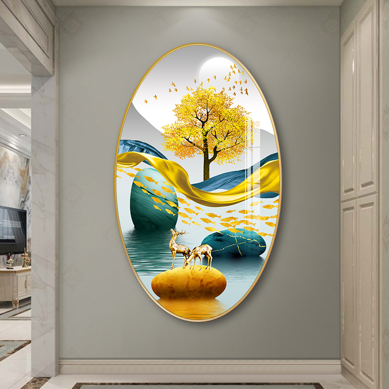石来运转玄关装饰画现代简约椭圆形小众艺术轻奢挂画过道现代装饰画