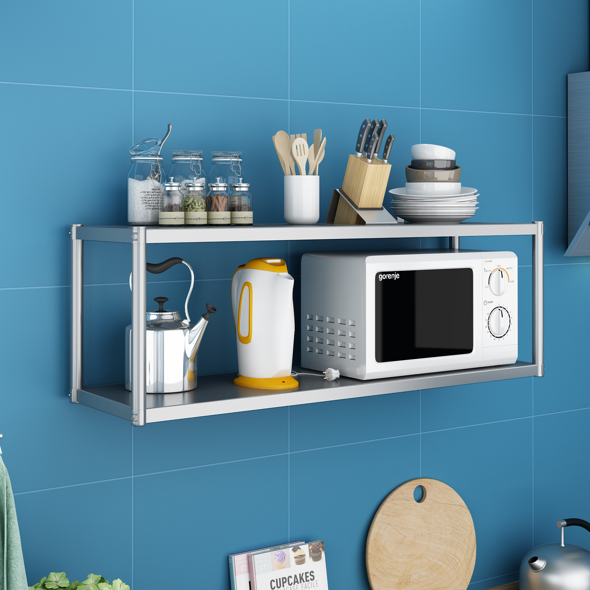 厨房置物架壁挂不锈钢微波炉墙上碗架调料料架墙壁厨房墙壁置物架