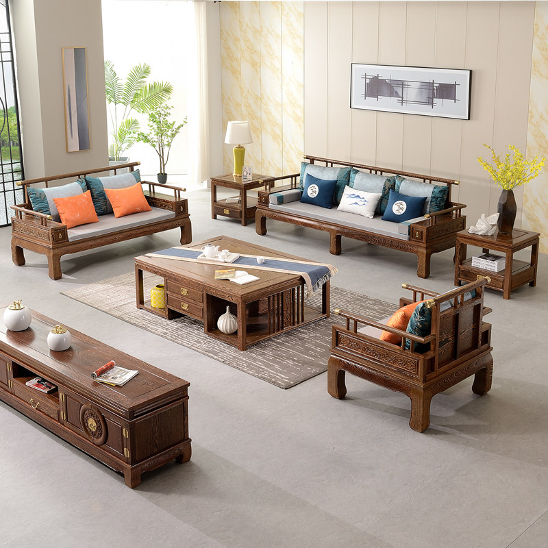 中式沙发新中式国风中国轻奢鸡翅木红木现代客厅红木沙发