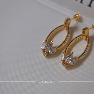 小众jewelry锆石耳钉女式设计银饰气质高级感轻镀金耳饰耳环 原价186