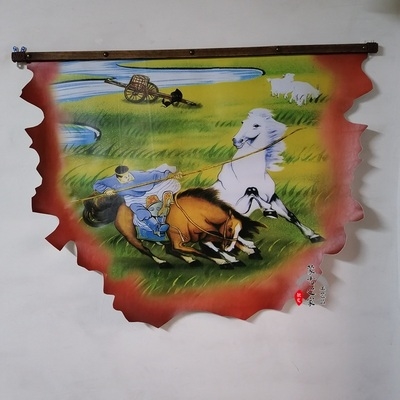 蒙古族皮画蒙古包装饰画成吉思汗龙椅17种选择餐厅精品工艺画