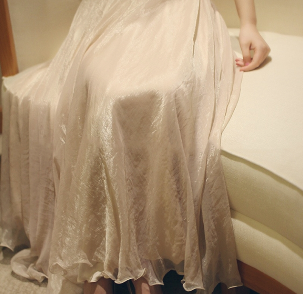 温柔高腰半身轻纱飘逸裙子沙滩舞蹈雪纺金丝半身裙