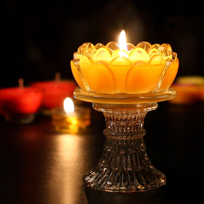 怡心缘琉璃平口莲花座酥油灯8小时供佛长明灯家用蜡烛