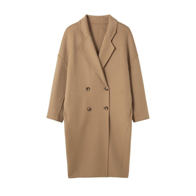 驼色双面羊绒大衣女中长款2022秋冬新款双排扣韩版高端羊毛呢外套