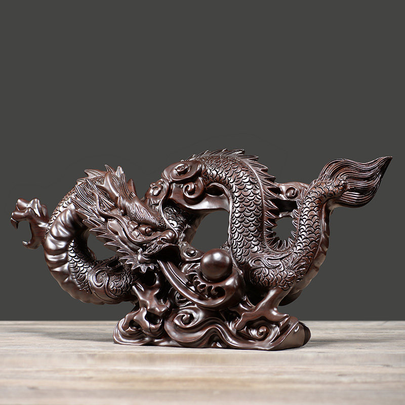 实木雕刻祥龙吐珠摆件根雕十二生肖家居装饰红木工艺品木雕
