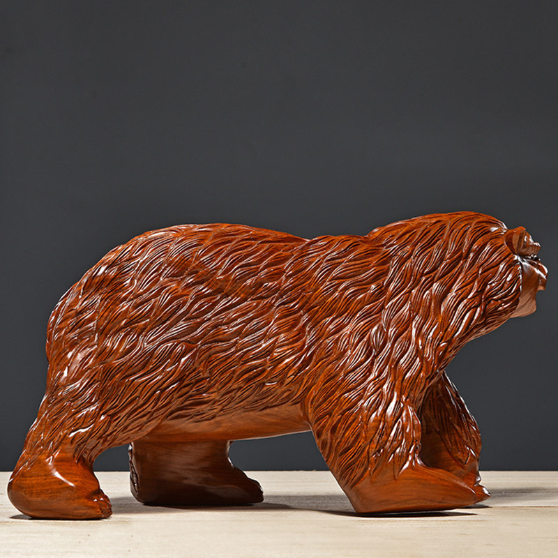 花梨木雕北极熊摆件实木雕刻工艺品客厅家居装饰动物木雕