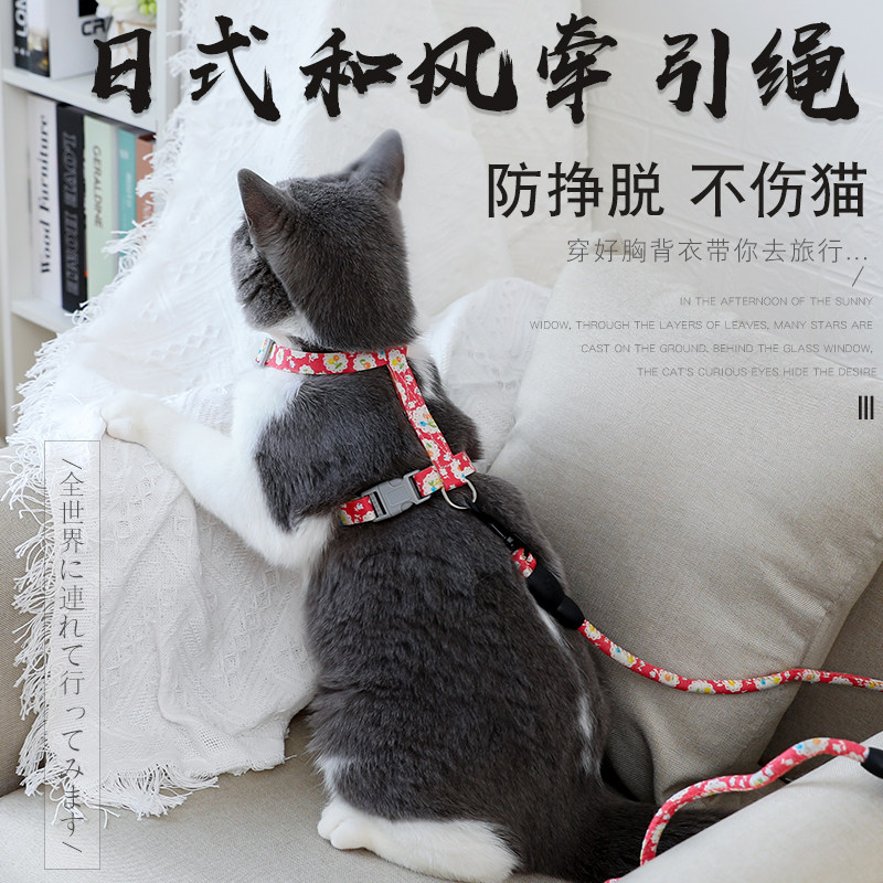 牵引猫咪绳猫绳防挣脱遛猫绳子背心式可调节狗牵引绳