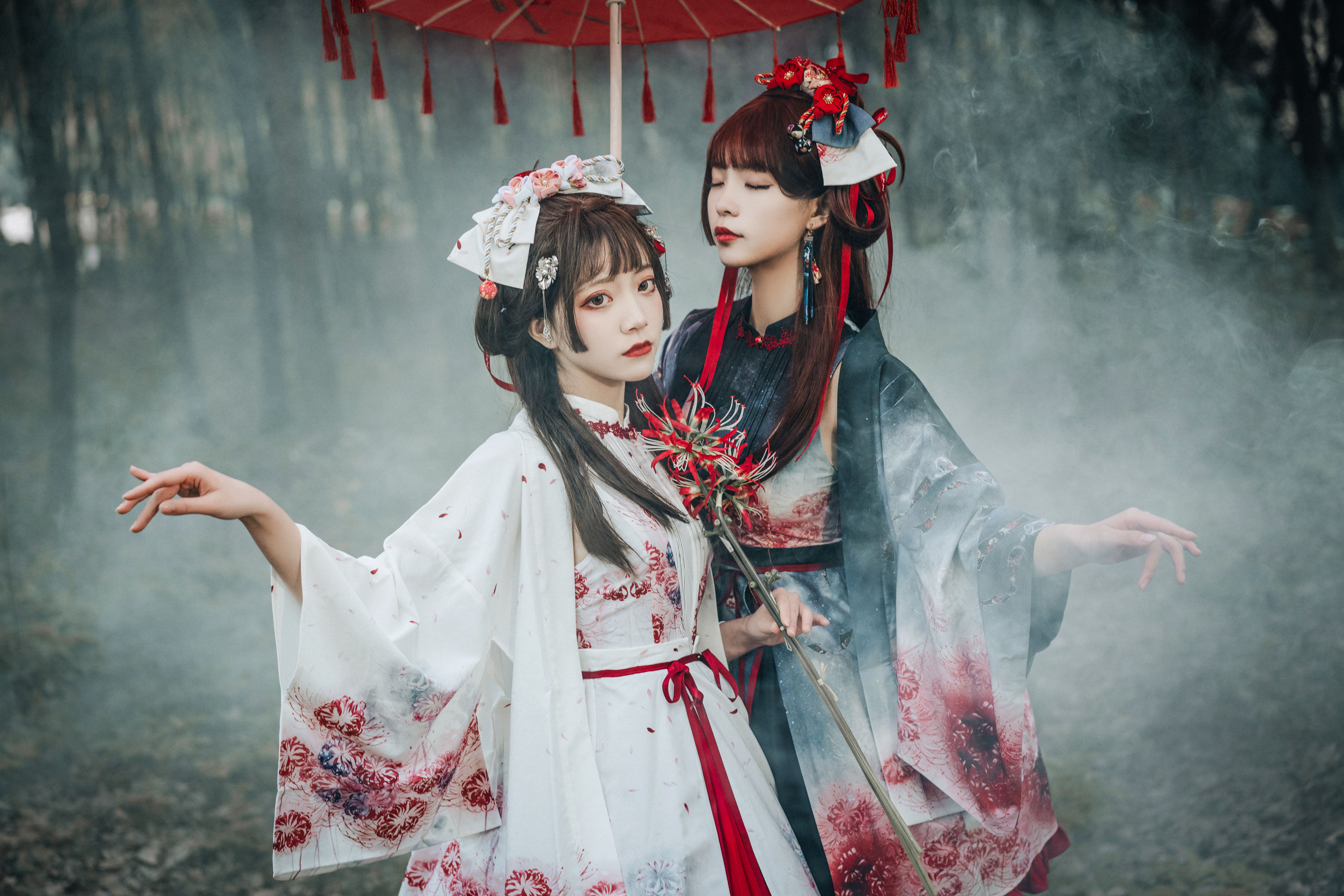 三月满月现货深泽彼岸花旗袍连衣裙祈歌霜染中华风lolita洛丽塔连衣裙