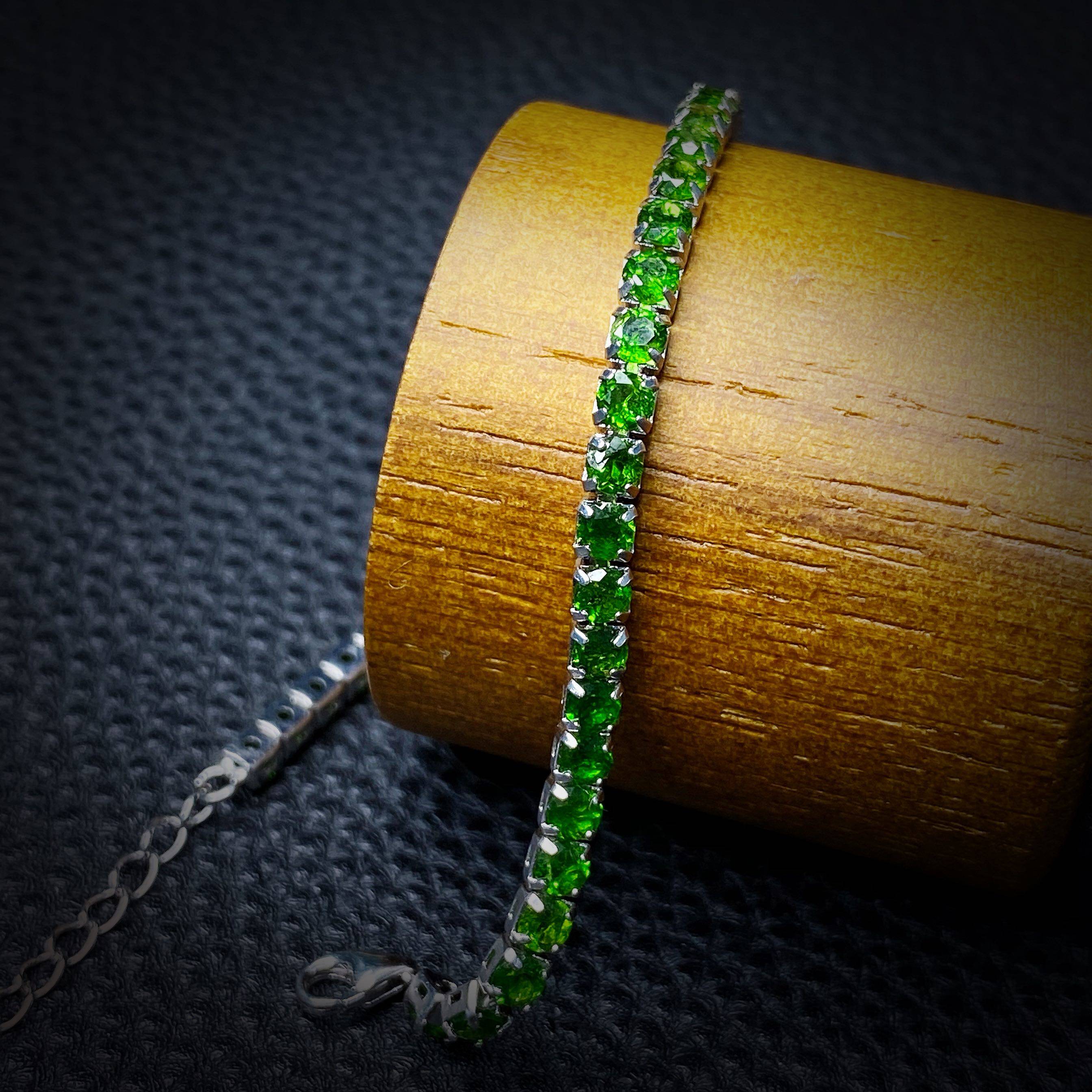 马克西姆全球好物尼泊尔珠宝透辉石手链银饰新款简约手链