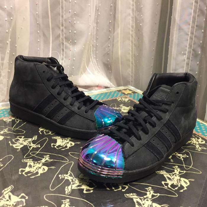 adidas三叶草promodelmetal炫彩金属贝壳头黑金s81466运动休闲鞋