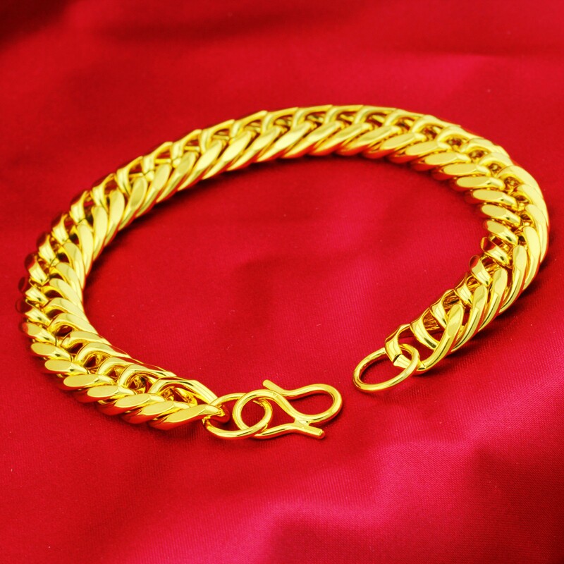 送戒指3d硬金镀金镀24k999黄金四叶草龙头玲珑珠子玫瑰花沙金手链