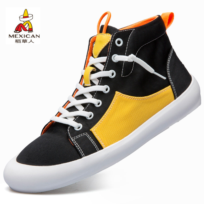 稻草人男鞋高帮帆布鞋花式板鞋休闲休闲鞋鞋子男士高帮鞋