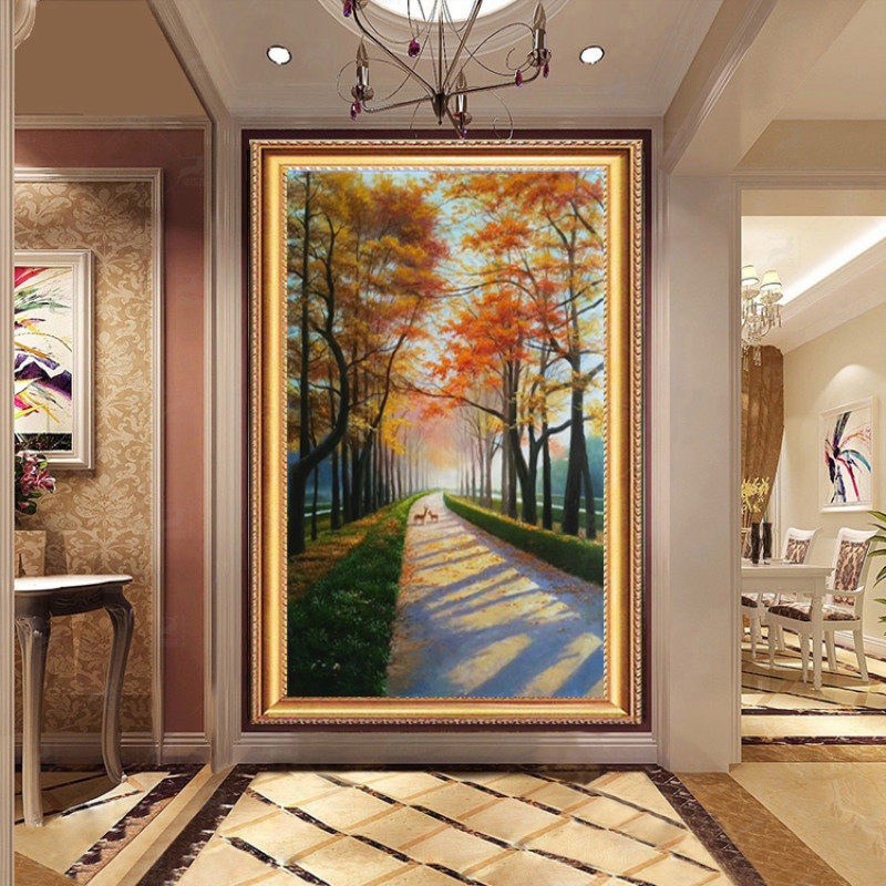 手绘油画欧式风景玄关装饰画走廊过道客厅墙壁油画