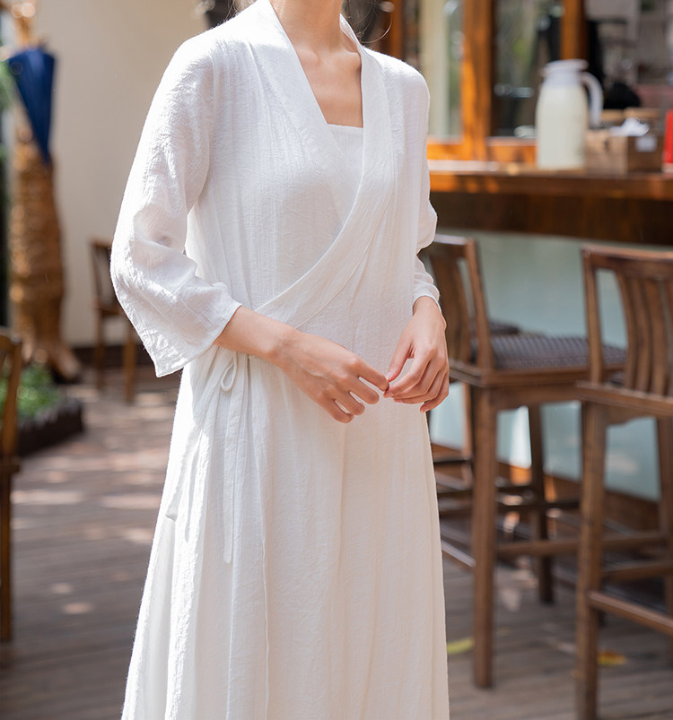 服女居士复古文艺宽松连衣裙佛系素衣女中国风连衣裙