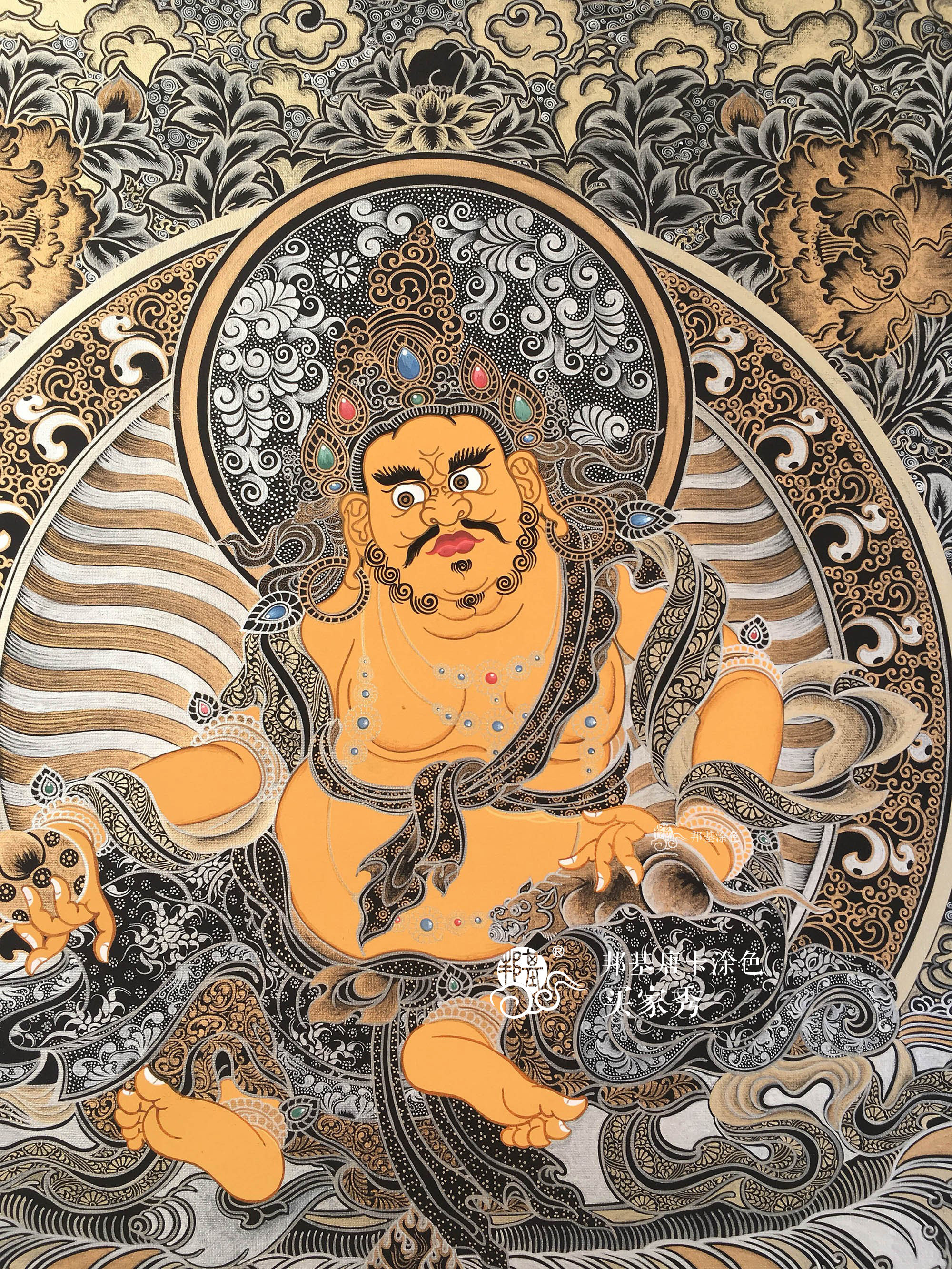 唐卡涂色描金黄财神财神白描线稿佛像diy手绘diy