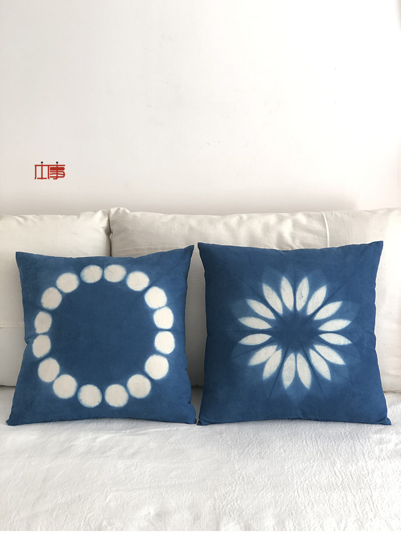 本事手工扎染植物蓝花花瓣棉布抱枕45x45cmbz3056椅垫
