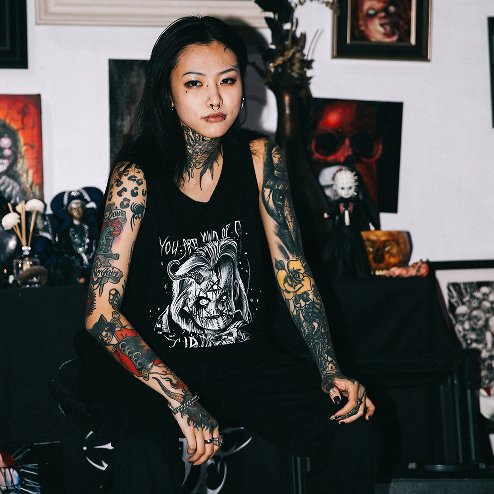 双头ekhlas纹身arcs联名暗黑鬼娃刺青摇滚哥特背心