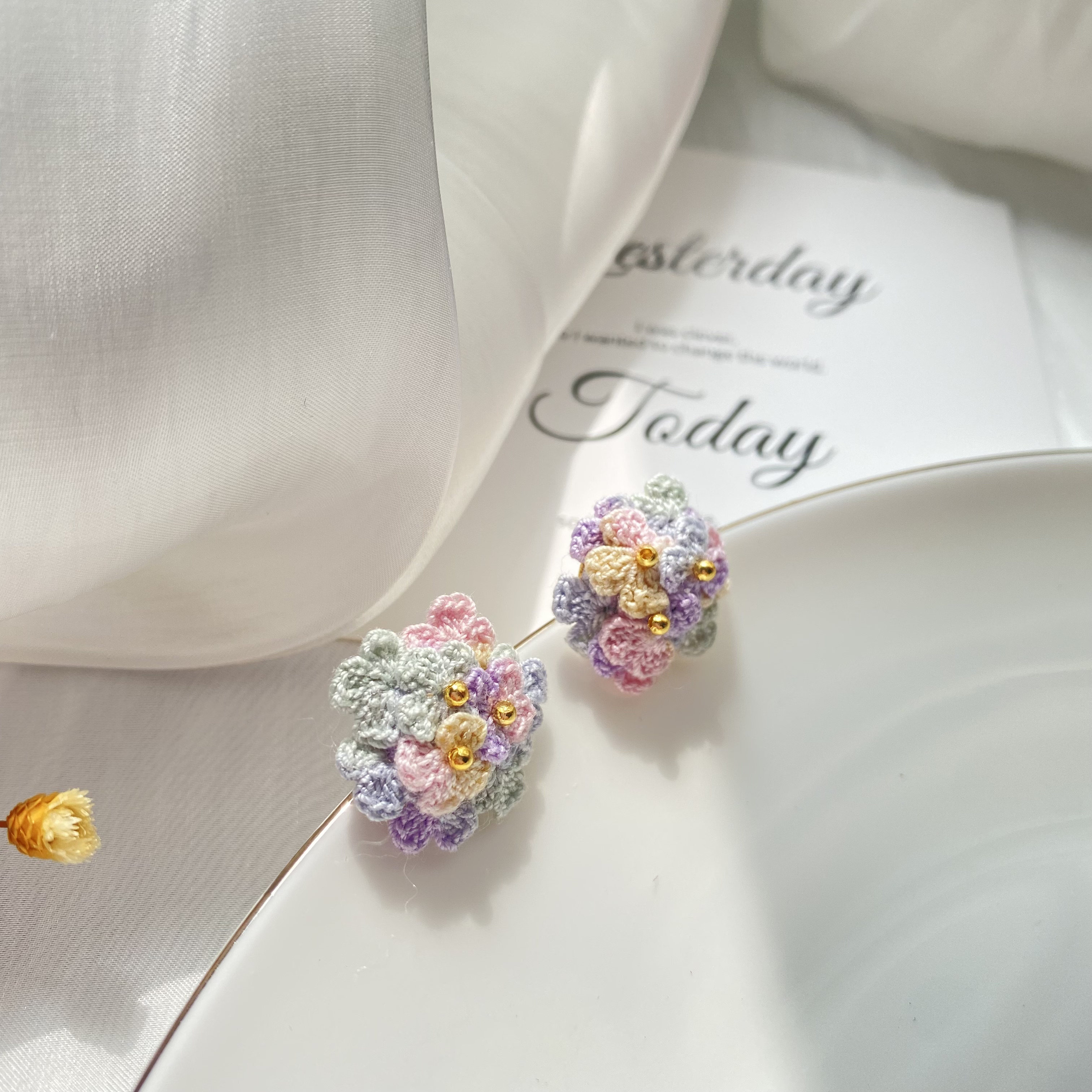 麦子其他植物花卉手创微钩花朵耳环2021年新款耳钉