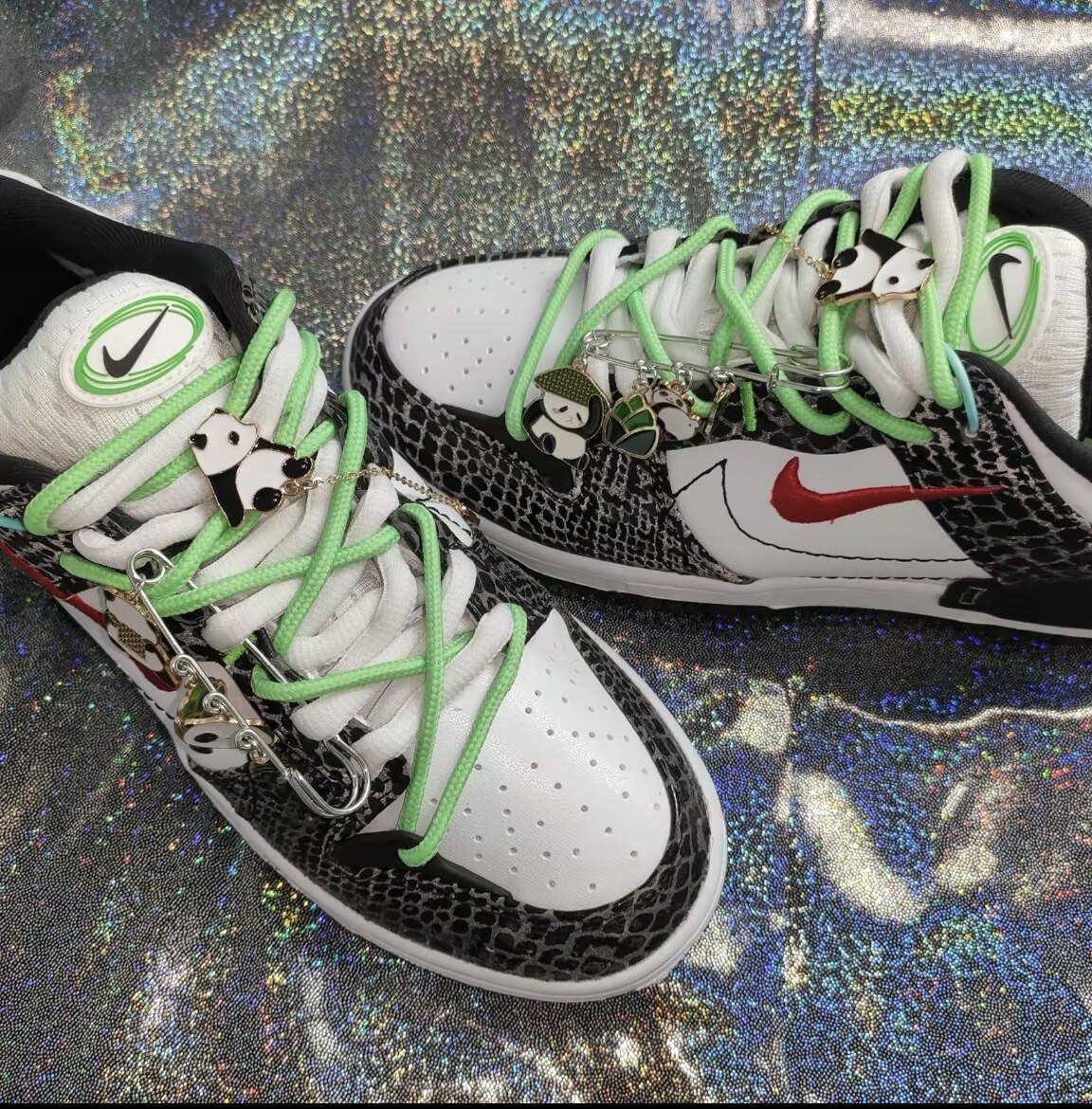 适配dunklowdisrupt黑白绿蛇圆形无畏字母反光鞋带