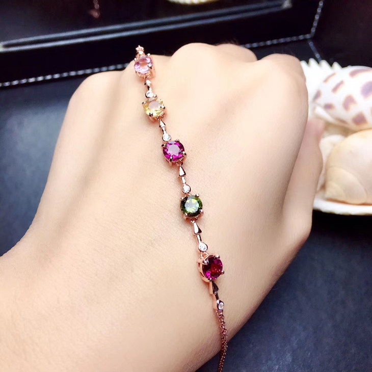 特价天然简约女款手链碧玺红色糖果彩虹镶嵌手镯